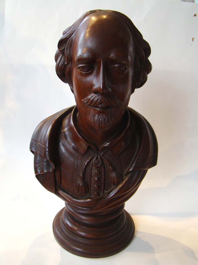 A 19th century carved bust of William Shakespeare